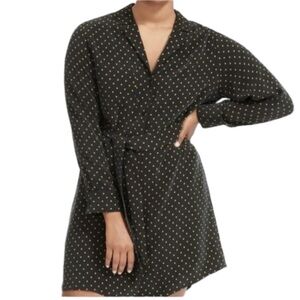 EVERLANE black orange polka dot faux silk long sleeve shirt dress 10